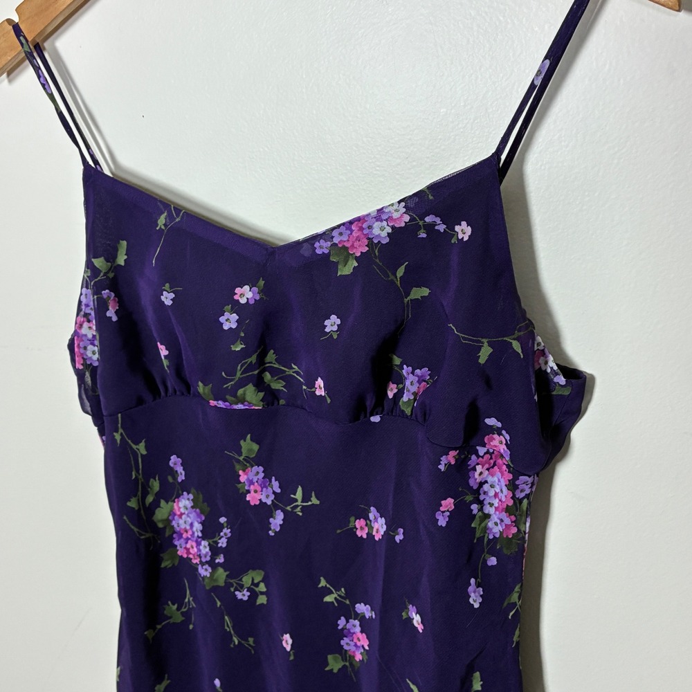 Vintage Y2K Fairy Babydoll Slip Dress Size M Purple Asymmetrical Hem Floral - Picture 4 of 12